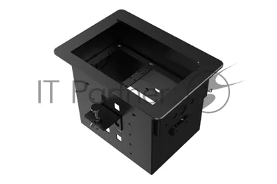 Прямоугольный металлический корпус Wize Pro WRTS-06BOX-B для модульной системы врезного лючка в стол с убирающейся крышкой для установки до 6 модулей-вставок, преустановленная рамка, черный