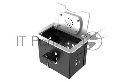 Прямоугольный металлический корпус Wize Pro WRTS-06BOXQI-S для модульной системы врезного лючка в стол с откидывающейся крышкой,до 6 модулей-вставок, беспроводная зарядка 10Вт для моб. устройств на крышке, преустановленная рамка,серебр