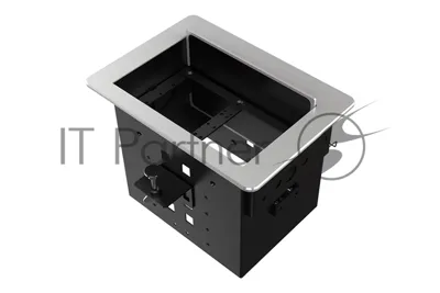 Прямоугольный металлический корпус Wize Pro WRTS-06BOX-S для модульной системы врезного лючка в стол с убирающейся крышкой для установки до 6 модулей-вставок, преустановленная рамка, серебристый