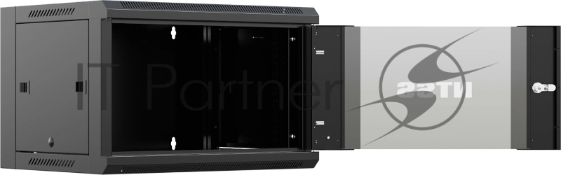 Шкаф коммутационный NTSS NTSS-W6U6045GS-BL настенный 6U 570x450 мм пер. дв. стекл 60 кг черный 350 мм 18 кг 220 град. 370 мм IP20 сталь