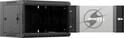 Шкаф коммутационный NTSS NTSS-W6U6045GS-BL настенный 6U 570x450 мм пер. дв. стекл 60 кг черный 350 мм 18 кг 220 град. 370 мм IP20 сталь