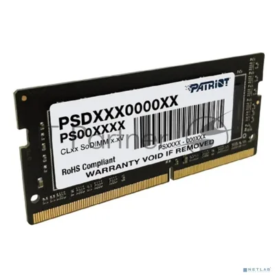 Оперативная память Patriot Signature, DDR4, 8GB (1x8GB), 3200 MHz, CL22, без радиатора, SO-DIMM