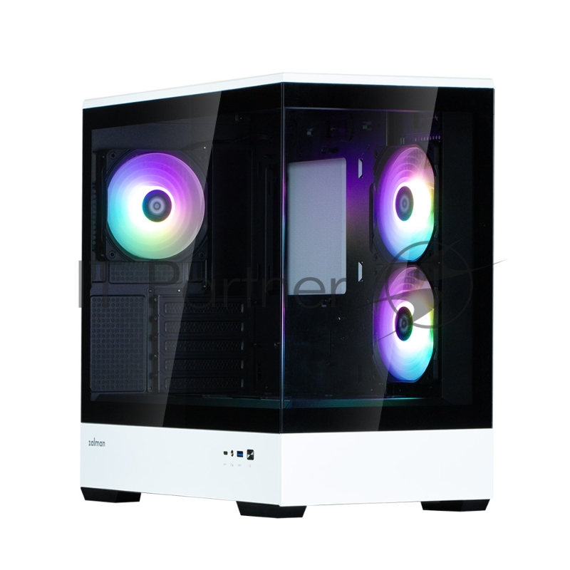 Компьютерный корпус ZALMAN P30 BW, MATX, BLACK/WHITE, WINDOW, 2x3.5", 3x2.5", 1xUSB TYPE-C, 1xUSB 3.0, SIDE 2x120мм ARGB, REAR 1x120мм ARGB