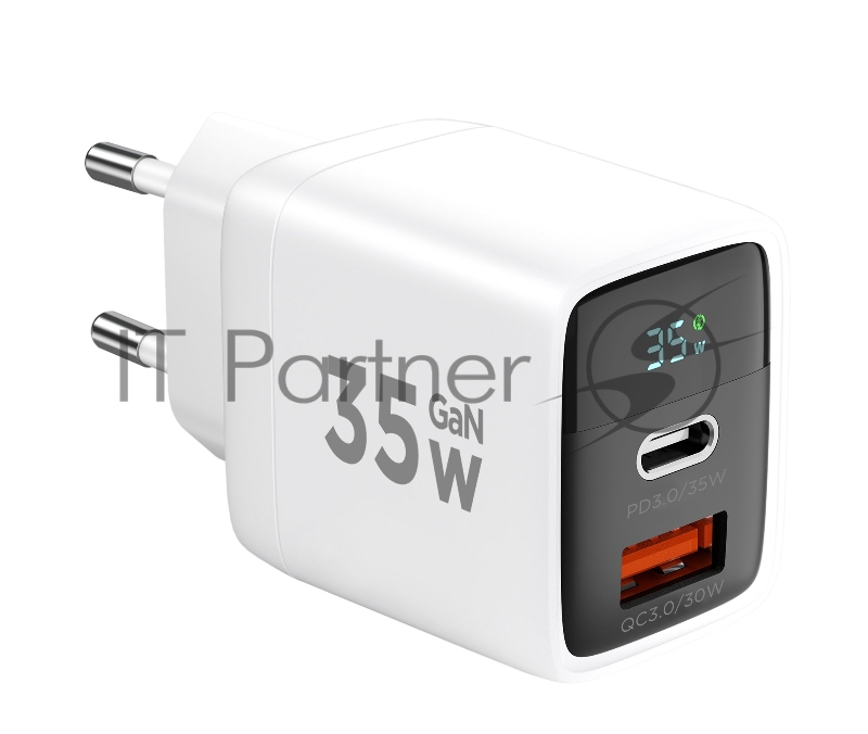 Сетевое зарядное устройство с дисплеем Cablexpert MP3A-PC-52, 35Вт GaN, QC3.0/PD3.0, 1хUSB, 1хType-C, белый, коробка