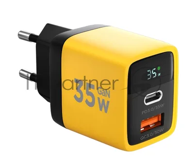 Сетевое зарядное устройство с дисплеем Cablexpert MP3A-PC-53, 35Вт GaN, QC3.0/PD3.0, 1хUSB, 1хType-C, желтый, коробка