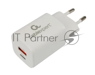 Сетевое зарядное устройство Cablexpert MP3A-PC-42, 30Вт, быстрая зарядка QC3.0/PD, 2 порта: USB и Type-C, белый, пакет