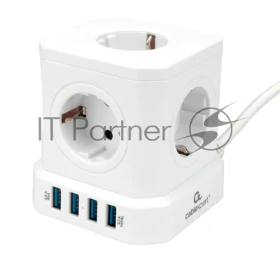 Сетевой фильтр Cablexpert Tower TWR-5-U4-W-2, 5 р, 10А, 4хUSB, 3.1А, 2 м, ур.защиты 4+, белый, коробка