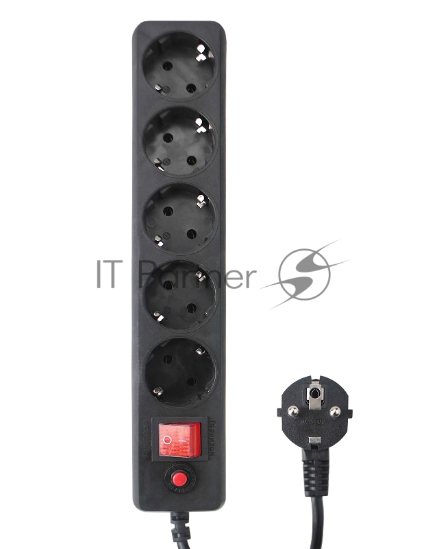 Сетевой фильтр Гарнизон EHLB-1, 5 р, 10А 1.8 м черный