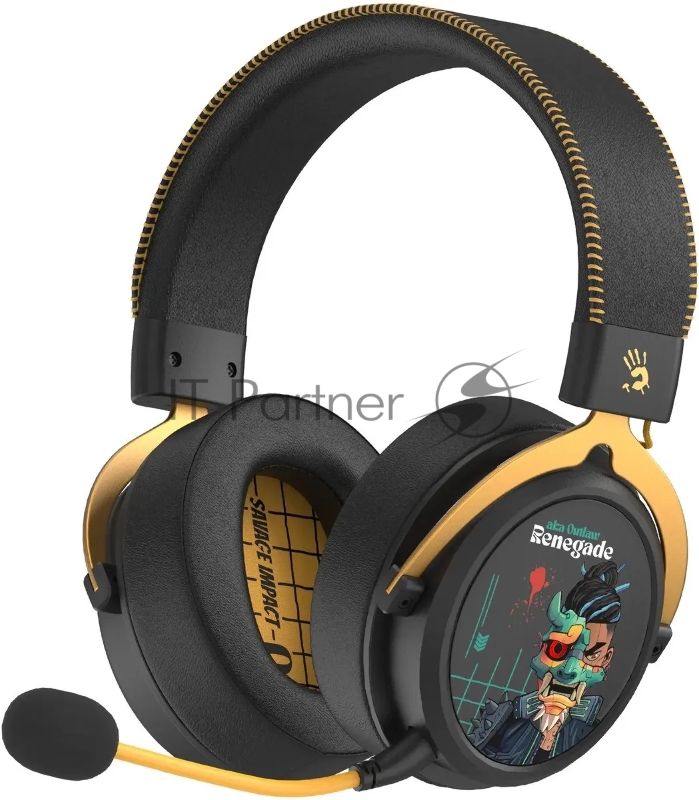 Гарнитура Bloody MR595 Renegade чёрный, беспроводная + проводная, Bluetooth/радиоканал/USB-C, до 135 ч, подсветка, съёмный микрофон