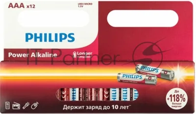Элемент питания алкалиновый AAA/LR03 1.5В Power (блист. 12шт) Philips Б0064681
