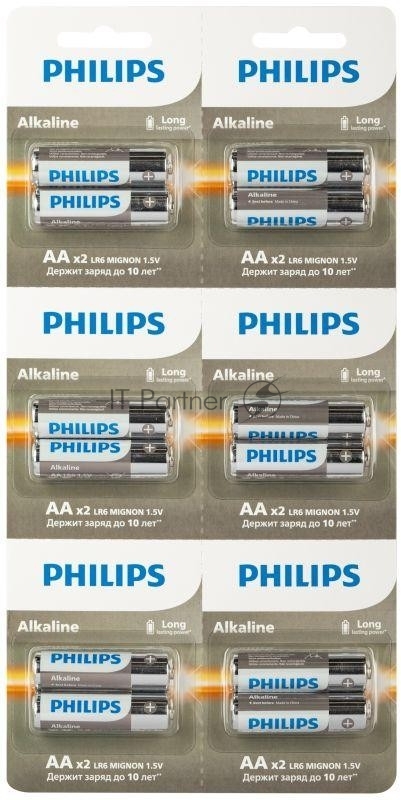 Элемент питания алкалиновый AA/LR6 1.5В Entry отрывной набор (блист. 12шт) Philips Б0064636