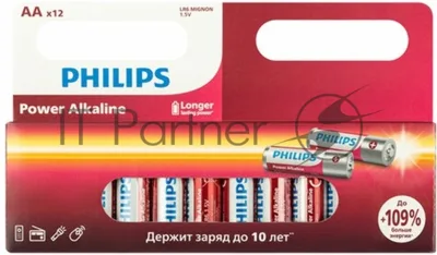 Элемент питания алкалиновый AA/LR6 1.5В Power (блист. 12шт) Philips Б0064661
