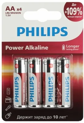 Элемент питания алкалиновый AA/LR6 1.5В Power (блист. 4шт) Philips Б0062746