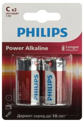 Элемент питания алкалиновый C/LR14 1.5В Power (блист. 2шт) Philips Б0062687