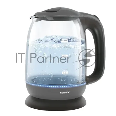 Чайник Centek CT-0034 (серый) Vancouver стекло, 1.8л, 2200 Вт, внутренняя LED подсветка, кнопка