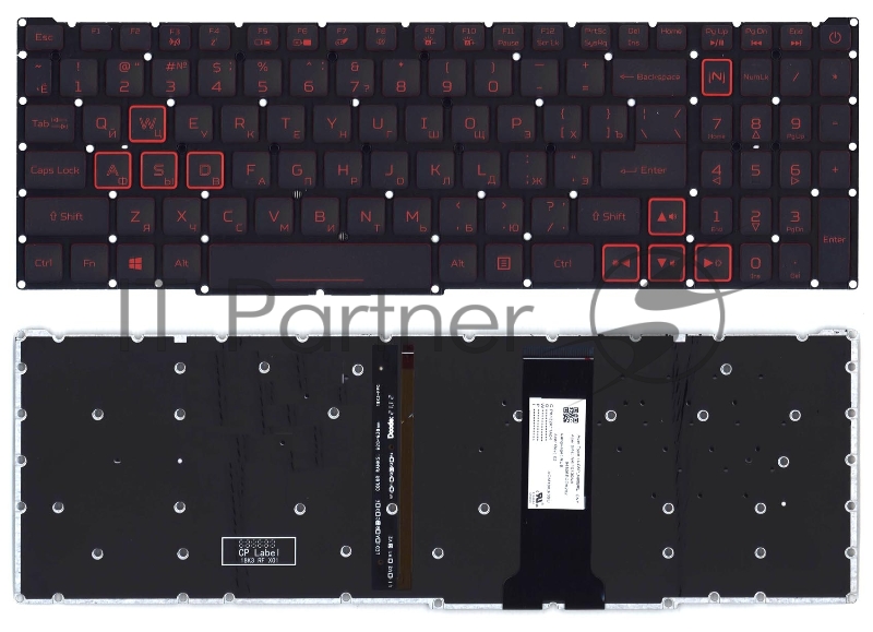 Клавиатура для ноутбука Acer Nitro 5 AN515-54 черная с красной подсветкой (стрелки в рамке)