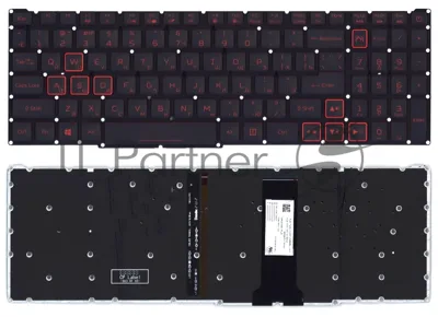 Клавиатура для ноутбука Acer Nitro 5 AN515-54 черная с красной подсветкой (стрелки в рамке)