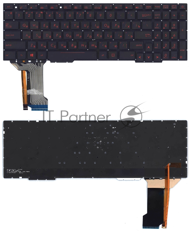 Клавиатура для ноутбука Asus FX553VE черная с красной подсветкой