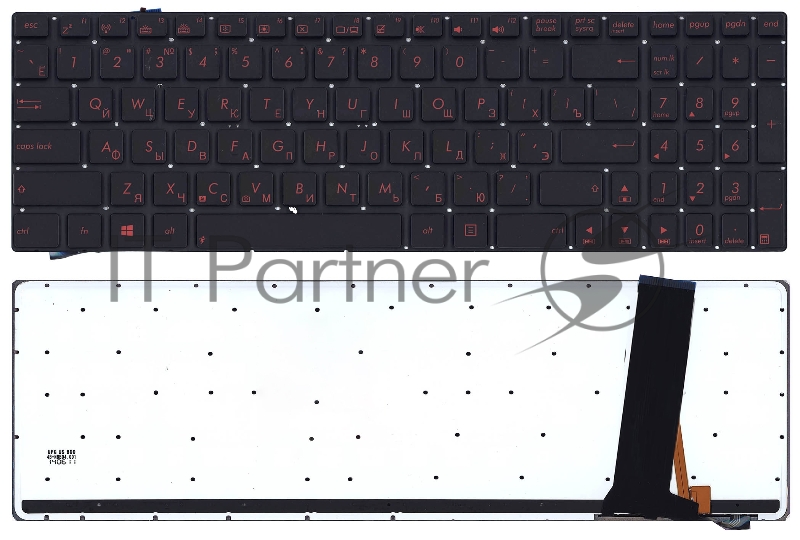 Клавиатура для ноутбука Asus N56 N56V черная с красной подсветкой