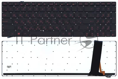 Клавиатура для ноутбука Asus N56 N56V черная с красной подсветкой