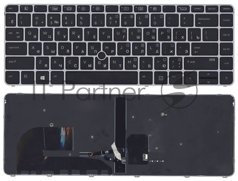 Клавиатура для ноутбука HP EliteBook 745 G3 черная с серой рамкой с указателем и подсветкой