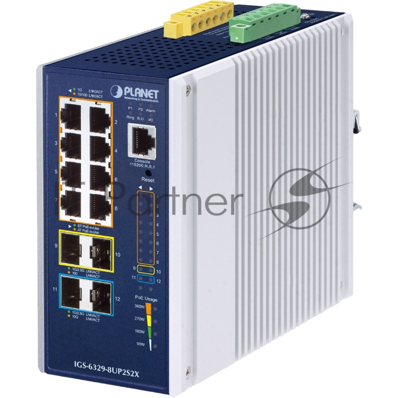 Коммутатор PLANET IGS-6329-8UP2S2X, 8×1 Гбит/с PoE++ + 2×2.5 Гбит/с SFP + 2×10 Гбит/с SFP+, управляемый