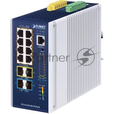Коммутатор PLANET IGS-6329-8UP2S2X, 8×1 Гбит/с PoE++ + 2×2.5 Гбит/с SFP + 2×10 Гбит/с SFP+, управляемый