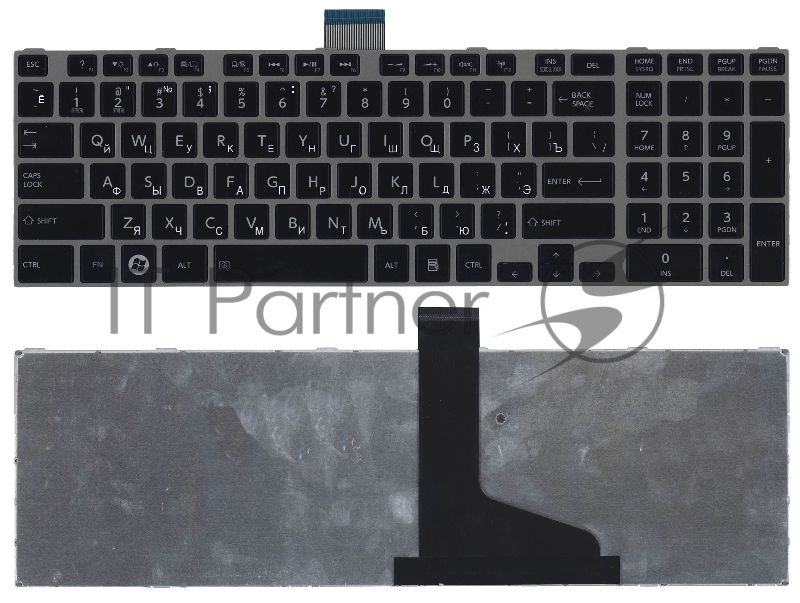 Клавиатура для ноутбука Toshiba Satellite L850 L875 L870 L855 черная c серебристой рамкой