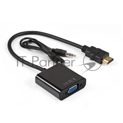 Кабель-переходник HDMI-VGA ExeGate EX-HDMIM-VGAF-3.5JackS-0.3 (19M/15F, 0,3м + аудио 3.5мм Jack M 0,5м) Преобразователь цифрового HDMI сигнала в VGA видео и стерео-аудио