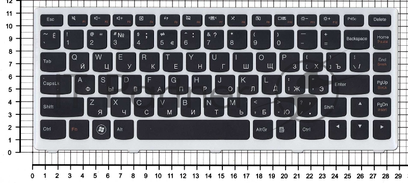 Клавиатура для ноутбука Lenovo IdeaPad U310 черная с серой рамкой