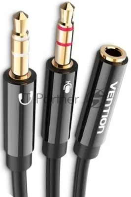 Переходник-разветвитель Vention гибкий Jack 3.5 мм F 4 pin/Jack 3.5 мм M x 2 (OMTP-CTIA) - 0.3м