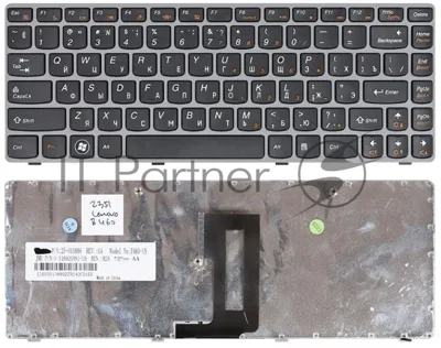 Клавиатура для ноутбука Lenovo IdeaPad Z450 Z460 Z460A Z460G черная с серой рамкой