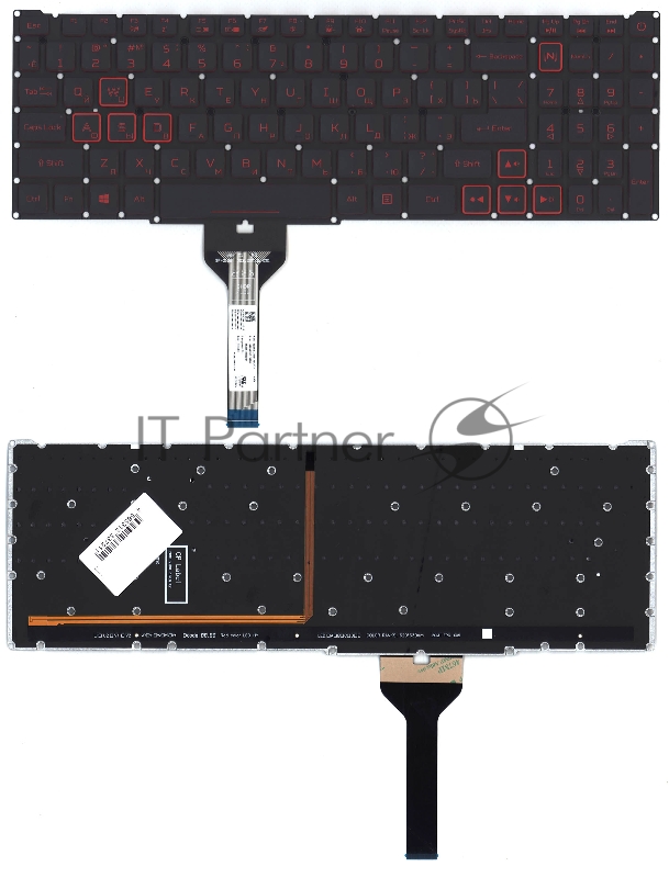 Клавиатура для ноутбука Acer Nitro 5 AN517-41 черная с подсветкой (узкий шлейф, красные буквы)