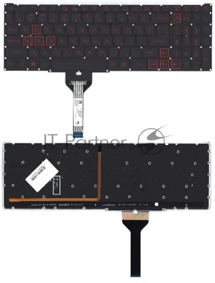 Клавиатура для ноутбука Acer Nitro 5 AN517-41 черная с подсветкой (узкий шлейф, красные буквы)