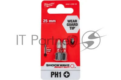 Бита Milwaukee Shockwave PH1 25мм 2шт (4932430850)