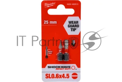Бита Milwaukee Shockwave SL0.6x4.5 25мм 2шт (4932430901)