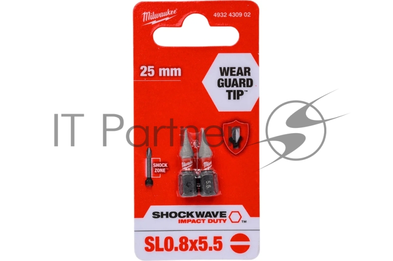 Бита Milwaukee Shockwave SL0.8x5.5 25мм 2шт (4932430902)