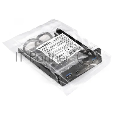 Планка USB на переднюю панель ExeGate U3H-622, 3,5", 2*TypeA +2*TypeC (USB 3.2 Gen2 (SuperSpeed USB 10Gbps), черная, металл, подсоединение к мат. плате)