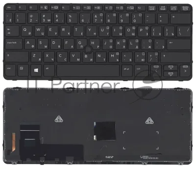 Клавиатура для ноутбука HP EliteBook 720 G1 820 G1 черная с черной рамкой, указателем и подсветкой