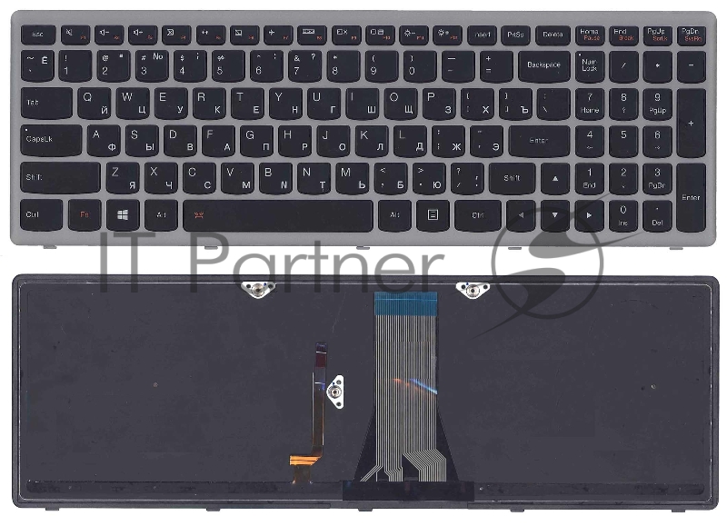 Клавиатура для ноутбука Lenovo G505s Z510 S510 черная с подсветкой c серебристой рамкой