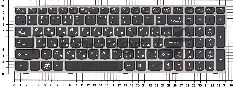 Клавиатура для ноутбука Lenovo IdeaPad B570 B580 V570 Z570 Z575 B590 черная с серой рамкой