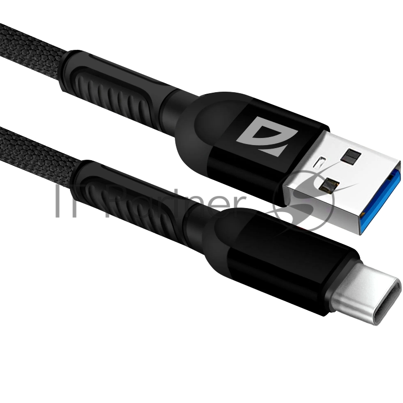 Кабель Defender F167, USB 2.0 (AM) - Type-C, 1 м, 2.4А, нейлоновая оплетка, черный.