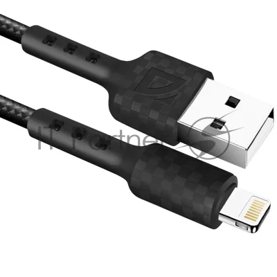 Кабель Defender F181, USB 2.0 (AM) - Apple Lightning (M), 1 м, 2.4А, нейлоновая оплетка, черный.