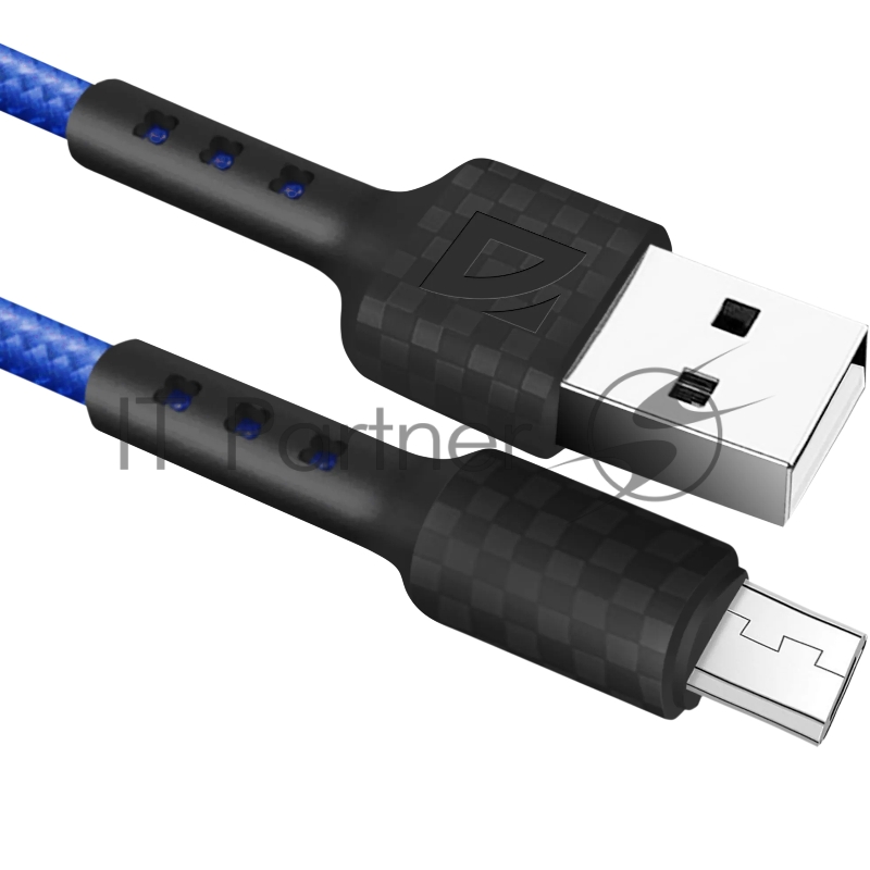 Кабель Defender F181, USB 2.0 (AM) - microUSB 2.0 (BM), 1 м, 2.4А, нейлоновая оплетка, синий.