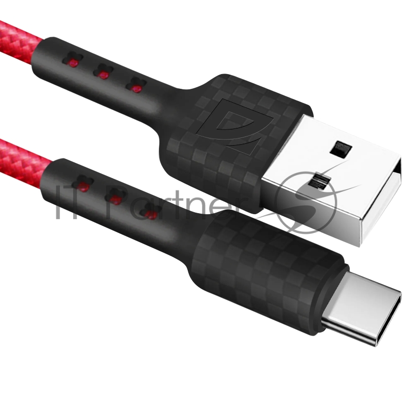 Кабель Defender F181, USB 2.0 (AM) - Type-C, 1 м, 2.4А, нейлоновая оплетка, красный.