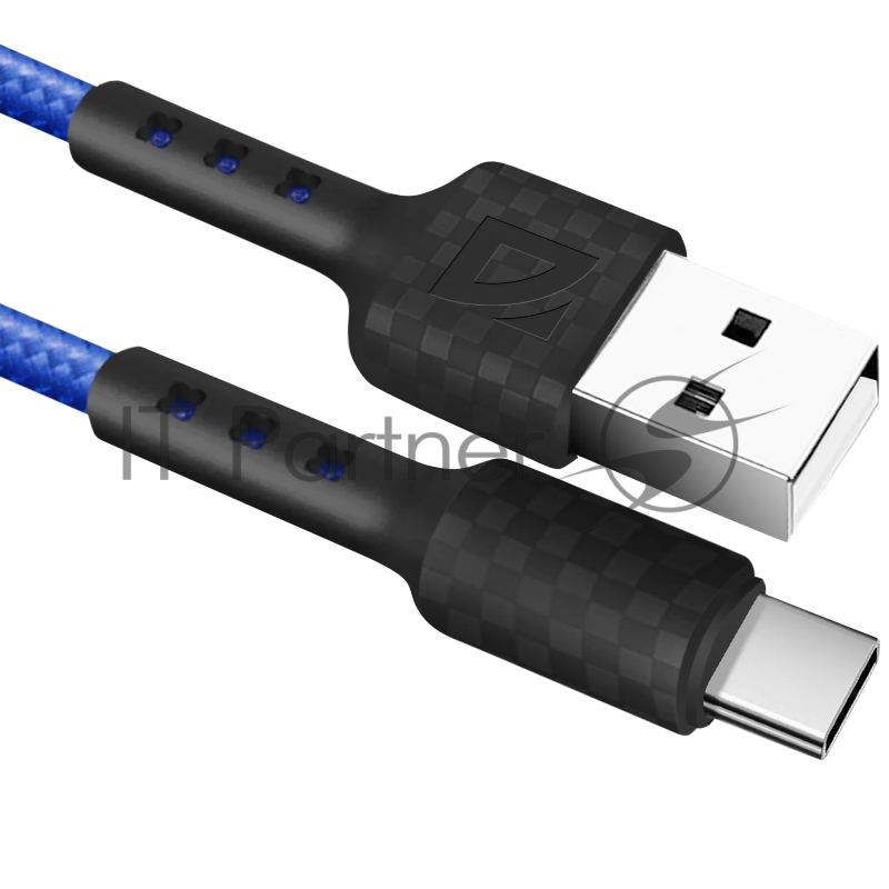 Кабель Defender F181, USB 2.0 (AM) - Type-C, 1 м, 2.4А, нейлоновая оплетка, синий.