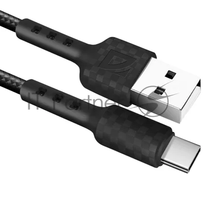 Кабель Defender F181, USB 2.0 (AM) - Type-C, 1 м, 2.4А, нейлоновая оплетка, черный.