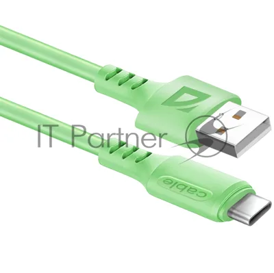 Кабель Defender F207, USB 2.0 (AM) - Type-C, 1 м, 2.4А, силиконовая оплетка, зеленый.