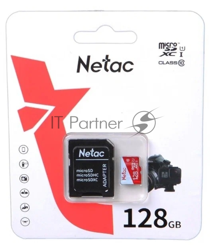 Флеш карта Netac P500 ECO 128Gb MicroSDXC U1/C10 up to 80Mb/s, retail pack with SD Adapter