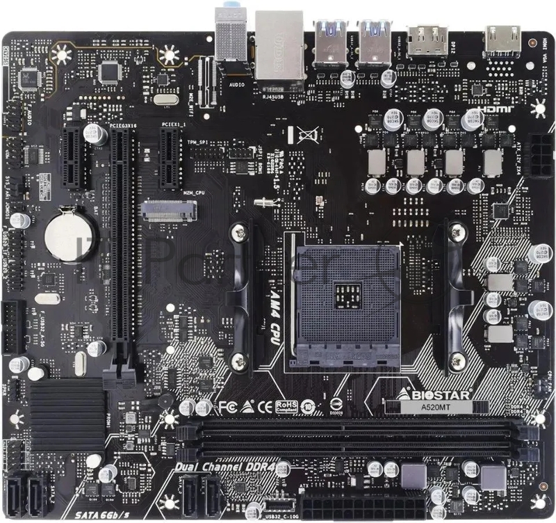 Материнская плата Biostar A520MT, AM4, AMD A520, 2xDDR4, 4xSATA, 1xPCIe 3.0 x16, 2xPCIe 3.0 x1, 1xDisplayPort, 1xHDMI, 1x 1Gb LAN, 4xUSB 3.2 Gen1, 2xUSB 2.0, 3x3.5 мм, 7.1, microATX